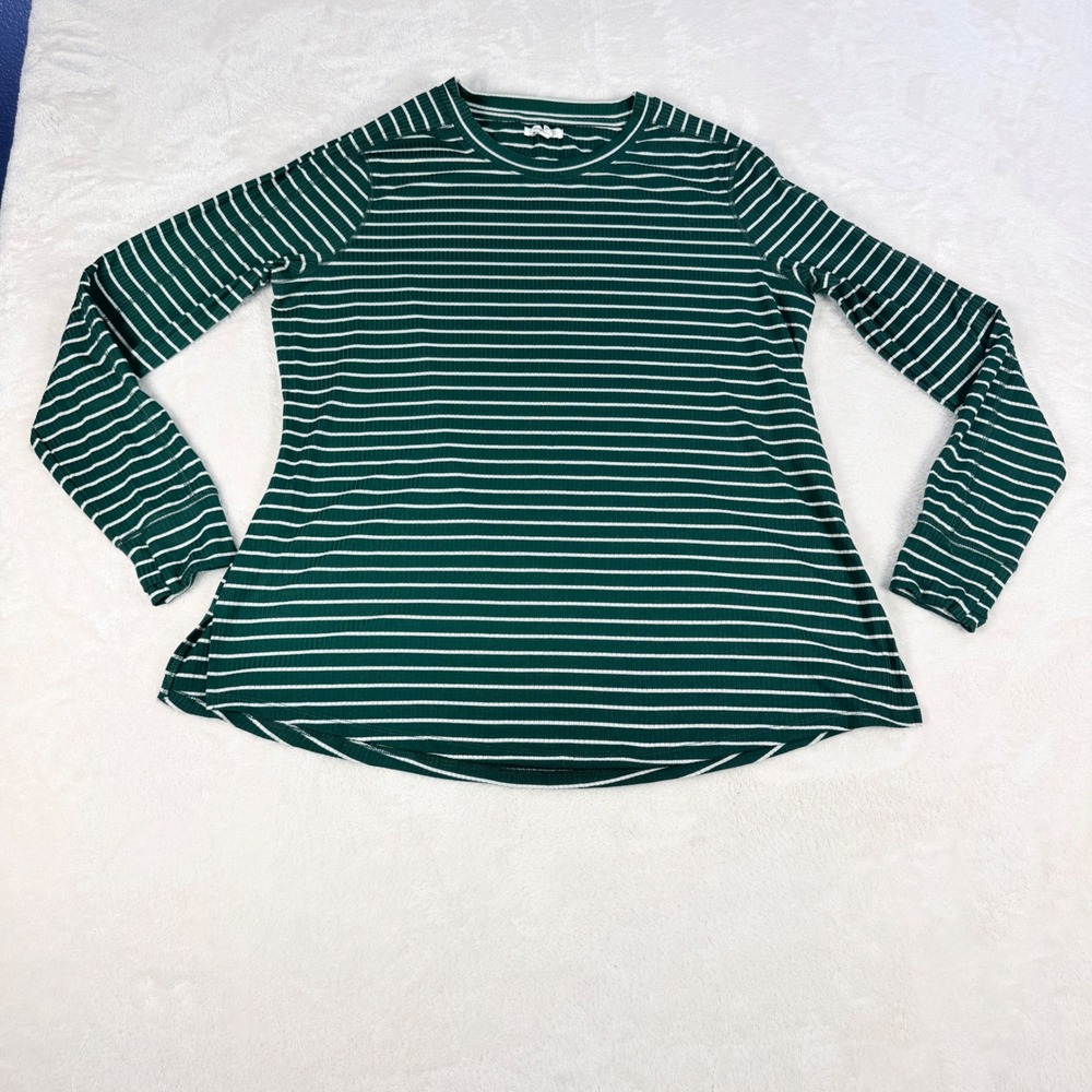 Maurices Striped Ribbed Top Womens XL Green White Long Sleeve Crew Neck Swing